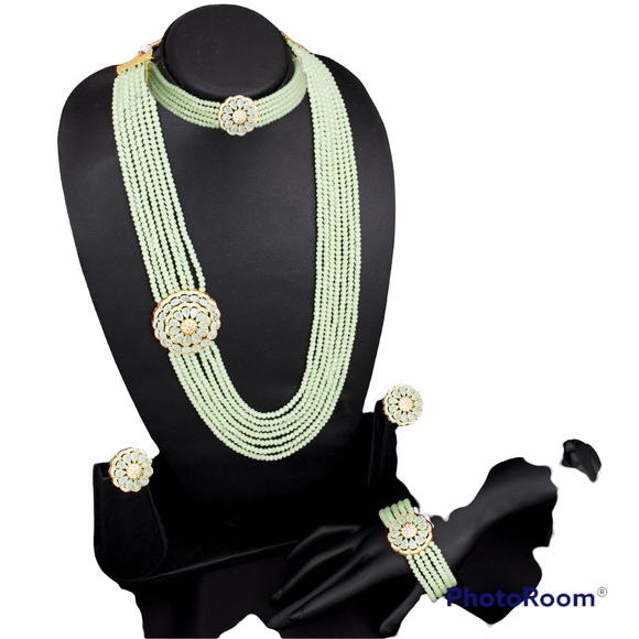 Lavish Cubic Zirconia and Pearl Gold Plated Layered Necklace Set For Women - Picture 3 of 7